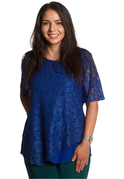 Елегантна права дантелена блуза с асиметричен подгъв - Maxi Market