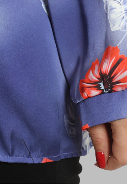 Елегантна сатенена риза в големи размери - Цветен десен - Maxi Market