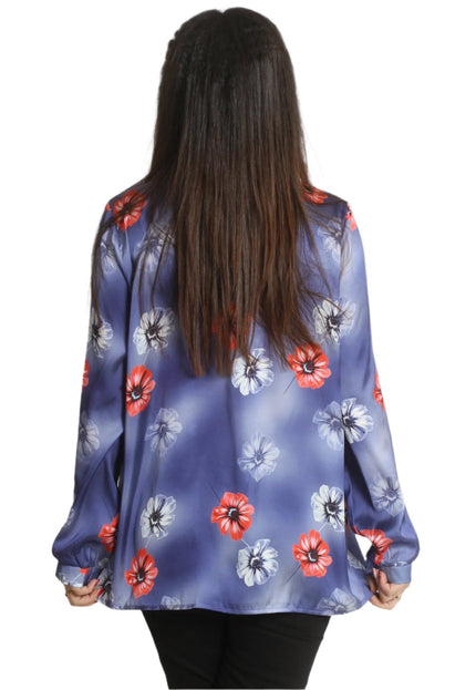 Елегантна сатенена риза в големи размери - Цветен десен - Maxi Market
