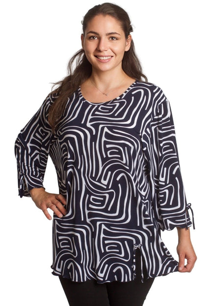 Елегантна туника с геометричен десен в тъмносиньо - Maxi Market
