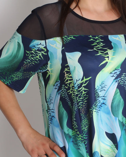 Елегантна туника с тюл - Разкроена кройка - 3XL, 4XL, 5XL, 6XL - Пролет - Лято - Maxi Market
