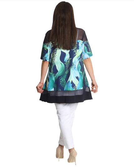 Елегантна туника с тюл - Разкроена кройка - 3XL, 4XL, 5XL, 6XL - Пролет - Лято - Maxi Market
