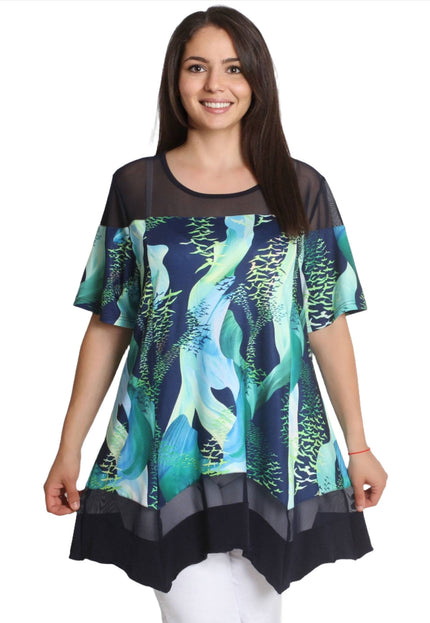 Елегантна туника с тюл - Разкроена кройка - 3XL, 4XL, 5XL, 6XL - Пролет - Лято - Maxi Market