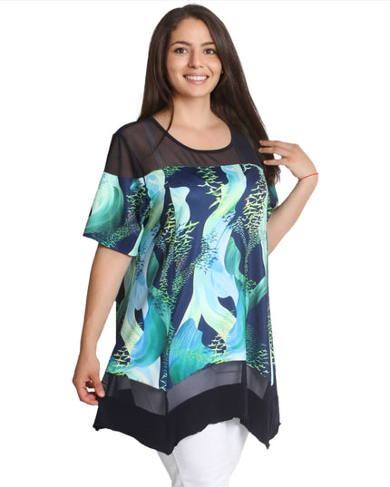 Елегантна туника с тюл - Разкроена кройка - 3XL, 4XL, 5XL, 6XL - Пролет - Лято - Maxi Market