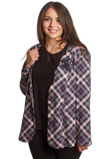 Елегантно сако в големи размери и цветен каре десен - Maxi Market