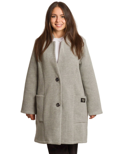 Елегантно сиво палто в големи размери с разкроена кройка - Maxi Market