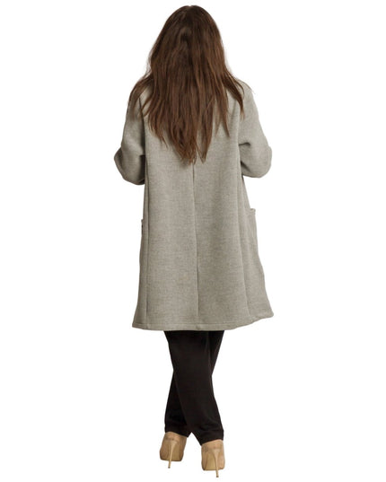 Елегантно сиво палто в големи размери с разкроена кройка - Maxi Market