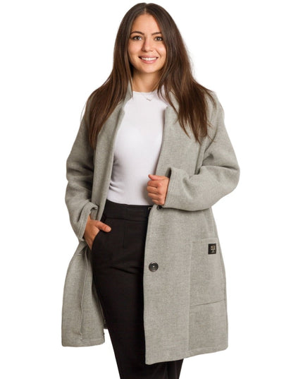 Елегантно сиво палто в големи размери с разкроена кройка - Maxi Market