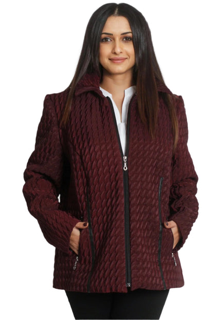 Елегантно яке в бордо с якичка и цип в големи размери - Maxi Market