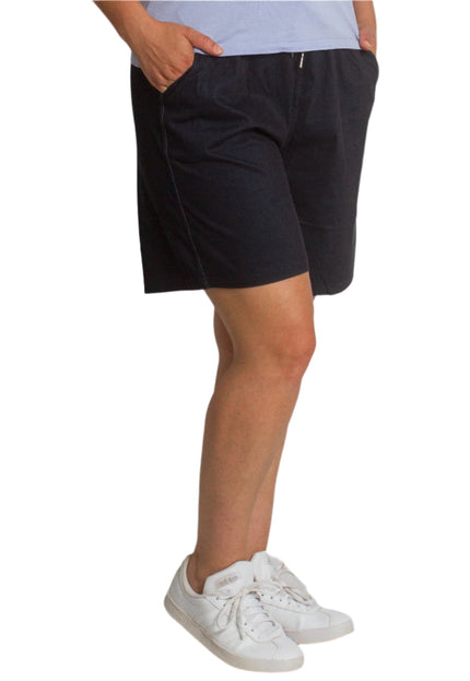 Къси тъмносини шорти с джобове и ластик в големи размери - Maxi Market