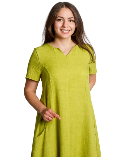 Ленена лятна макси рокля с джобове в цвят лайм - Maxi Market