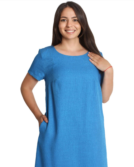 Ленена рокля с джобчета - Свободна кройка - XL - 5XL - Пролет - Лято - Maxi Market