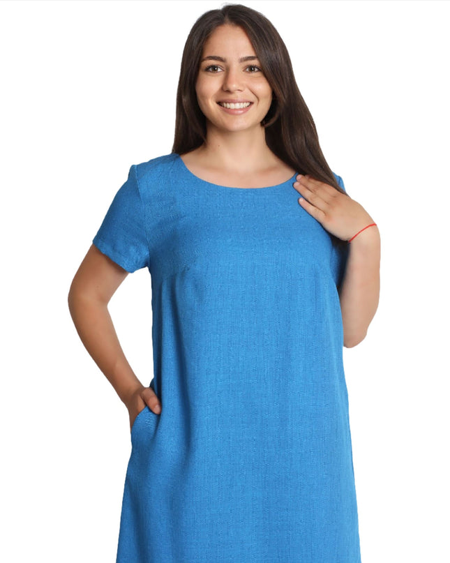 Ленена рокля с джобчета - Свободна кройка - XL - 5XL - Пролет - Лято - Maxi Market