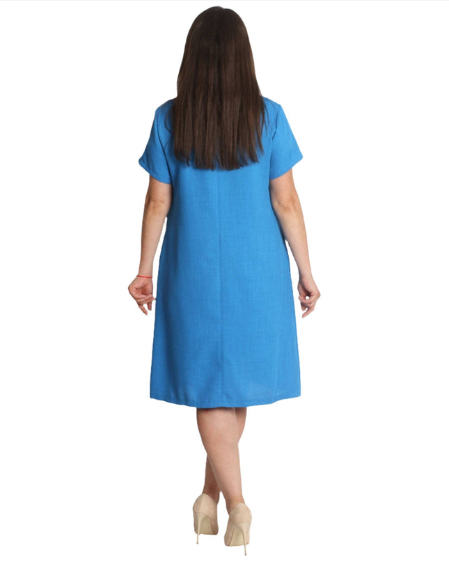 Ленена рокля с джобчета - Свободна кройка - XL - 5XL - Пролет - Лято - Maxi Market