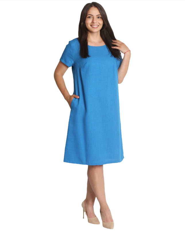 Ленена рокля с джобчета - Свободна кройка - XL - 5XL - Пролет - Лято - Maxi Market
