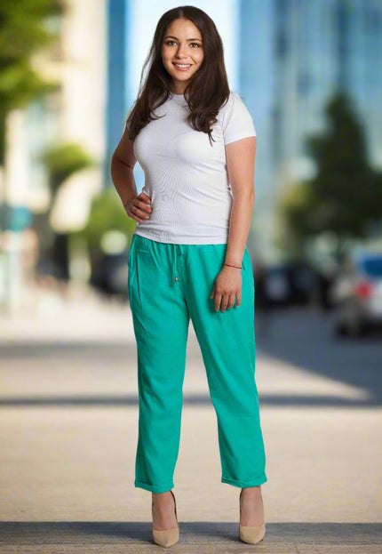 Летен панталон с джобове и връзки в големи размери - Maxi Market