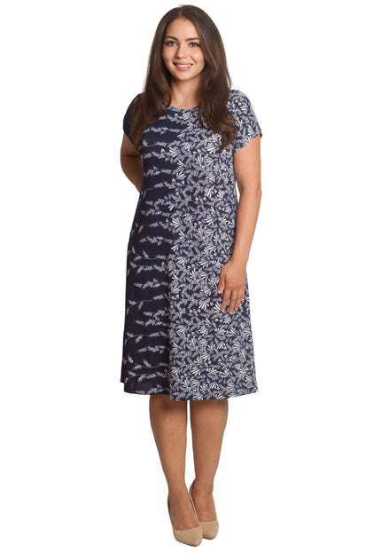 Лятна тъмносиня рокля с флорални мотиви и права кройка - Maxi Market