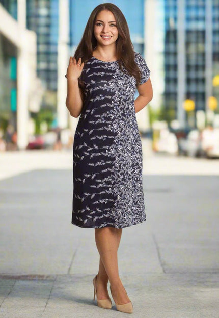 Лятна тъмносиня рокля с флорални мотиви и права кройка - Maxi Market