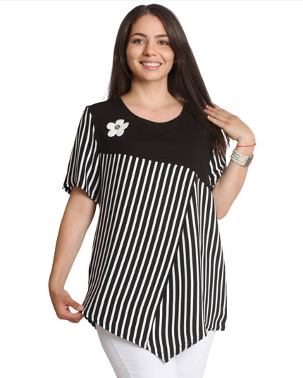 Макси туника на райе - Стилна и елегантна - 3XL, 4XL, 5XL - Пролет - Лято - Maxi Market