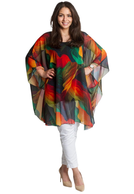 Многоцветна асиметрична туника с шифон в големи размери - Maxi Market