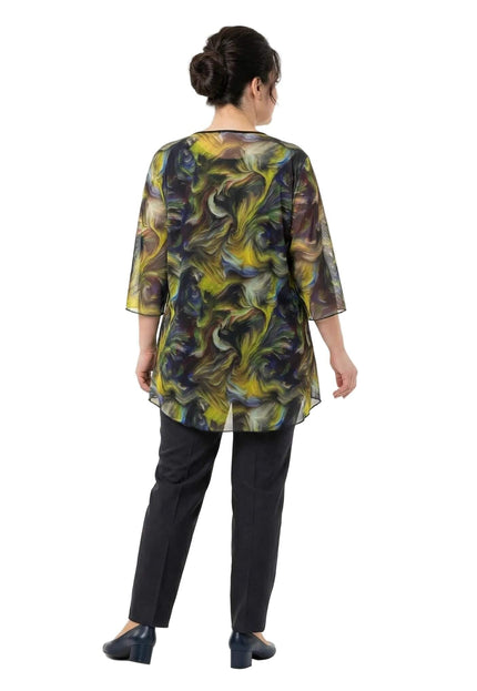 Официална макси туника от две части с ефирен шифон в шарен десен, заснета отзад в цял ръст върху бял фон.