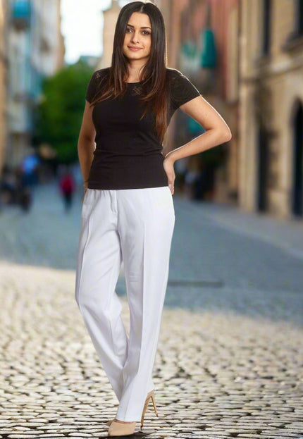 Официален панталон в бял цвят с висока талия - Maxi Market