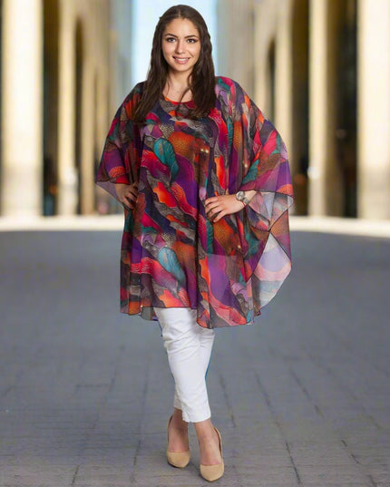 Официална асиметрична туника в макси размери с цветен принт - Maxi Market