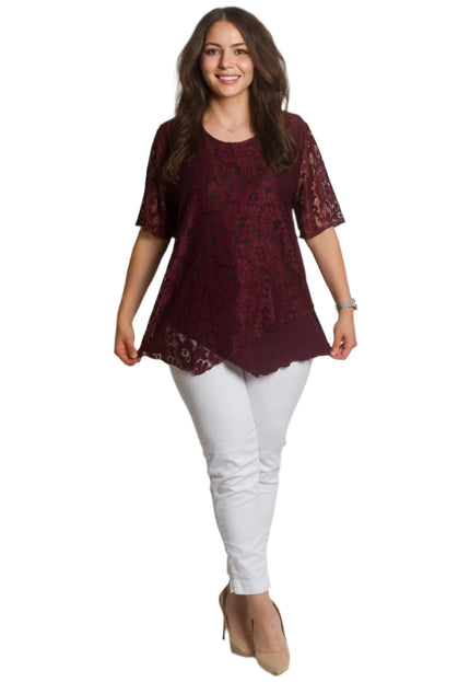 Официална блуза с дантела на цветя и асиметричен подгъв - Maxi Market