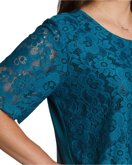 Официална блуза в тюркоазен цвят с дантела и права кройка - Maxi Market