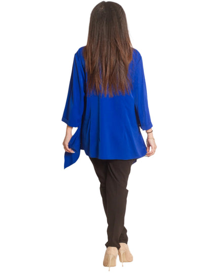 Официална дамска ризка в кралскосин цвят с асиметрична кройка - Maxi Market