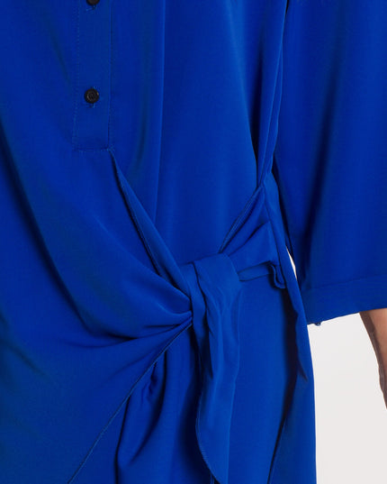 Официална дамска ризка в кралскосин цвят с асиметрична кройка - Maxi Market