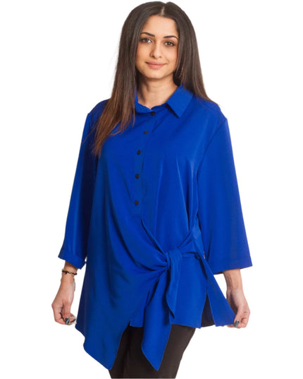 Официална дамска ризка в кралскосин цвят с асиметрична кройка - Maxi Market