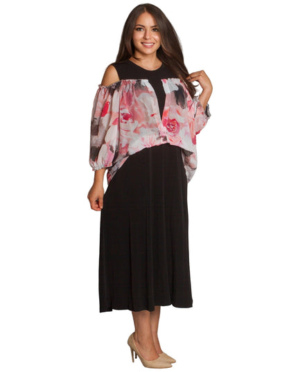 Официална дълга рокля със свободна кройка и шифон - Maxi Market