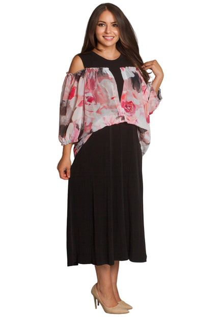 Официална дълга рокля със свободна кройка и шифон - Maxi Market