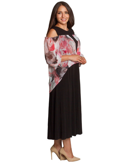 Официална дълга рокля със свободна кройка и шифон - Maxi Market