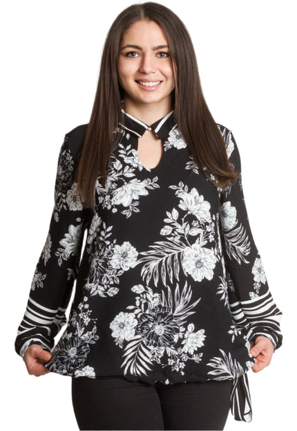 Официална макси риза в черен цвят на бели цветя - Maxi Market