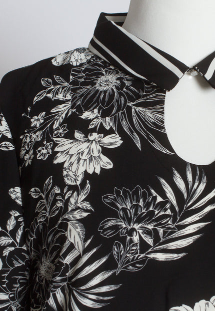 Официална макси риза в черен цвят на бели цветя - Maxi Market