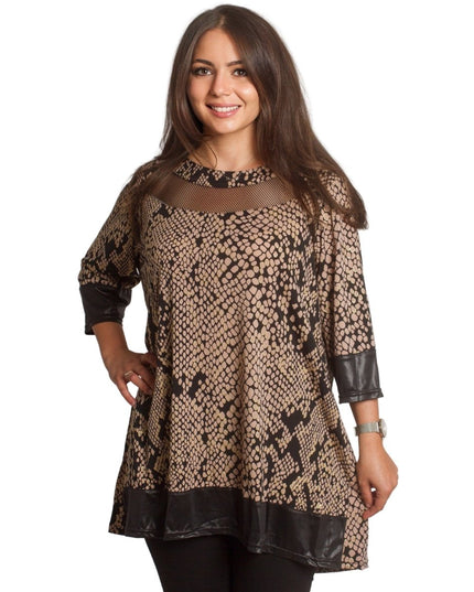 Официална макси туника с акцент от тюл и 3/4 ръкави - Maxi Market