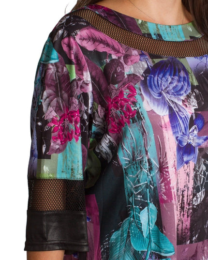 Официална макси туника с флорален принт и кожени акценти - Maxi Market