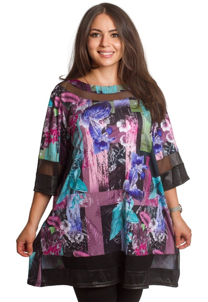 Официална макси туника с флорален принт и кожени акценти - Maxi Market