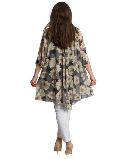 Официална макси туника с кремав флорален десен и шифон - Maxi Market