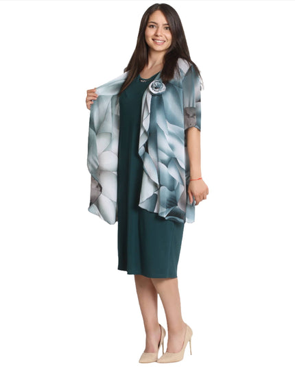 Официална рокля от две части с шифон - 2XL,3XL,4XL,5XL - Пролет - Лято - Maxi Market