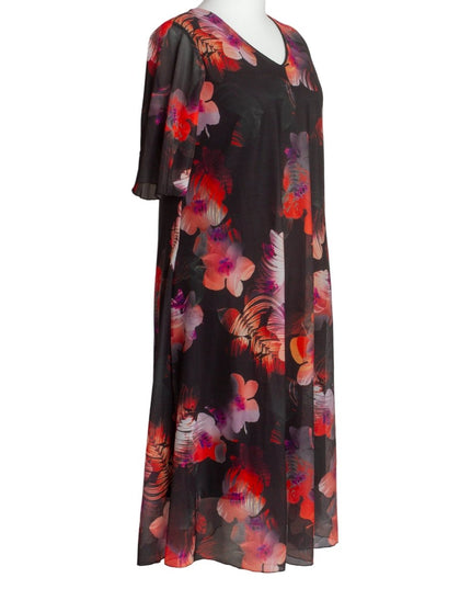 Официална шифонена рокля с флорален десен и V - образно деколте - Maxi Market