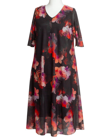 Официална шифонена рокля с флорален десен и V - образно деколте - Maxi Market