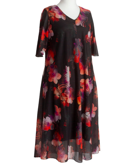 Официална шифонена рокля с флорален десен и V - образно деколте - Maxi Market