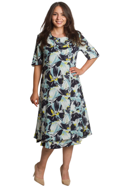 Официална шифонена рокля с цвете и флорален десен - Maxi Market