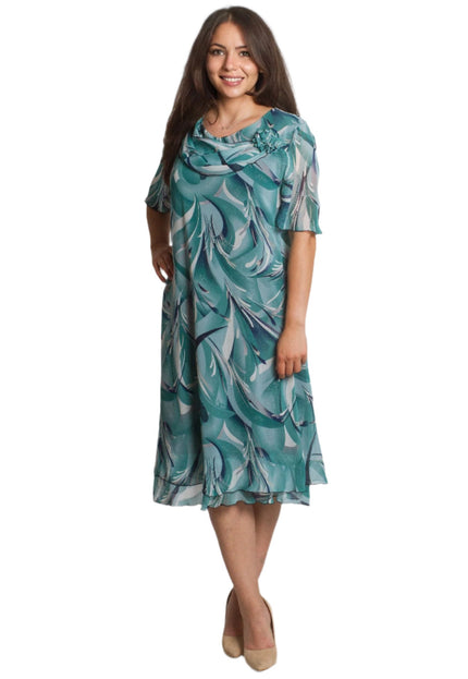 Официална шифонена рокля с цвете в големи размери - Maxi Market