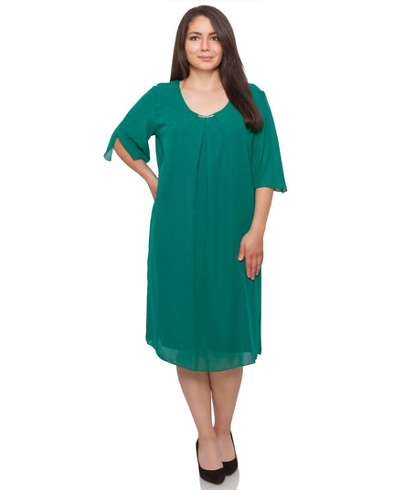 Официална шифонена рокля - Зелен цвят - 2XL до 6XL - Пролет - Лято - Maxi Market