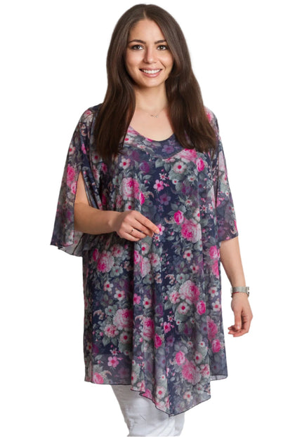 Официална шифонена туника с флорален десен и потник - Maxi Market