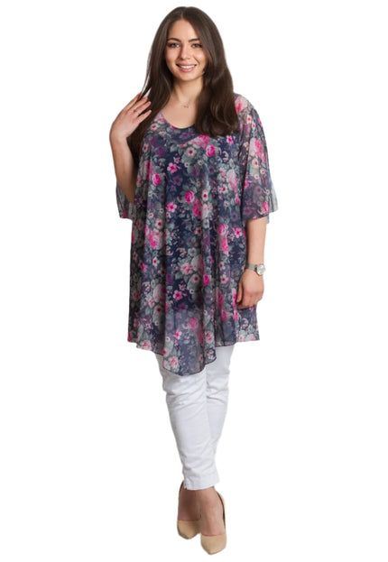 Официална шифонена туника с флорален десен и потник - Maxi Market